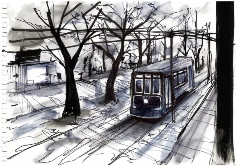 Dessin du vieux tramway de la Nouvelle-Orléans