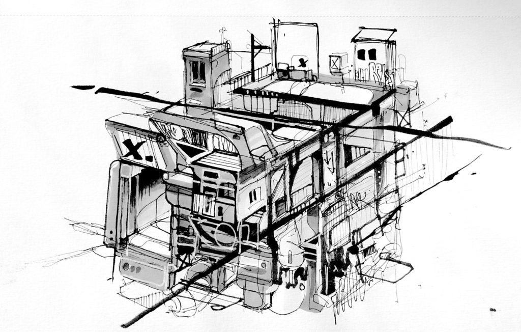 Dessin cube architecture futuriste