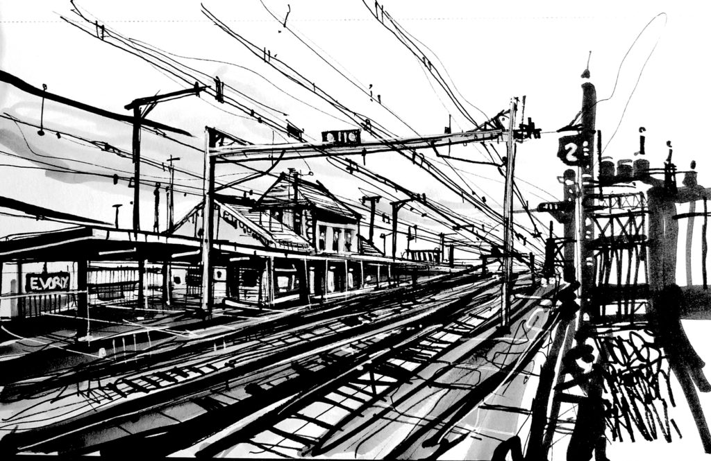 Dessin de la gare d'Evry.