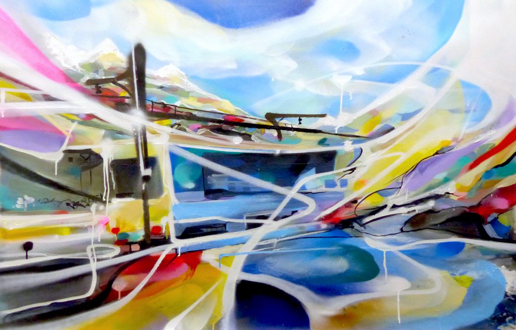 Tableau de paysage ferroviaire alpin peinture Nadib Bandi