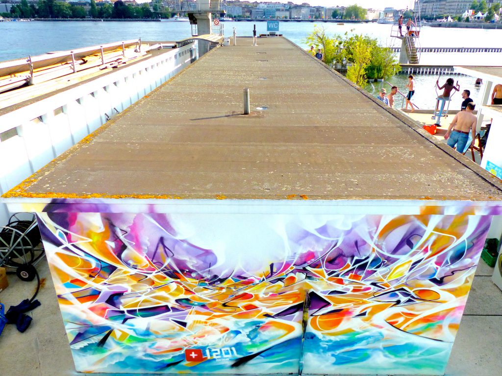 Paysage graffiti abstrait aux Bains des Pâquis