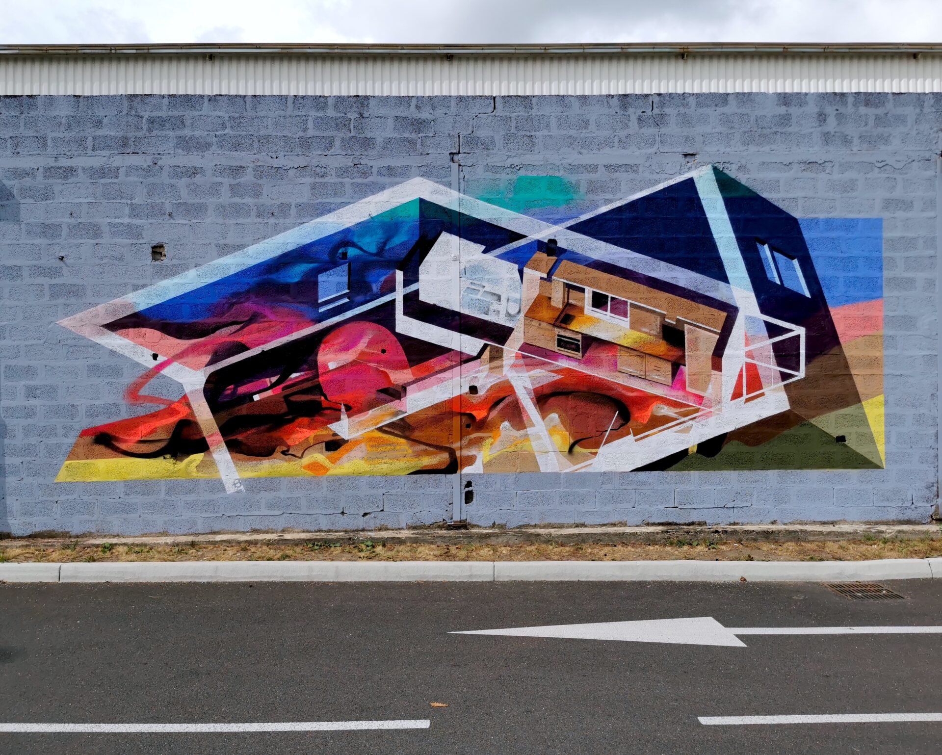 45m2 graffiti abstrait architectural - Nadib Bandi Graffiti mural